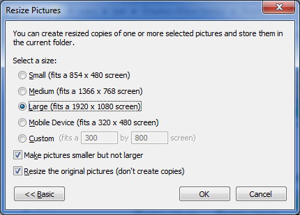 Windows image resizer screenshot