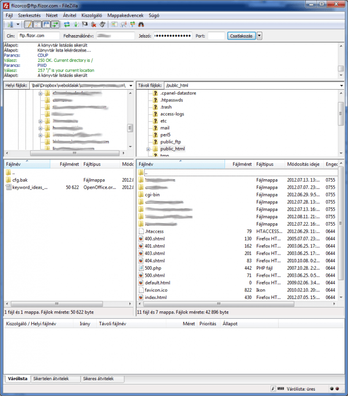 Wotrdpress telepítése: Filezilla ftp kezelő felület