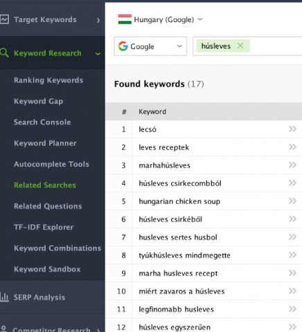 Rank Tracker Related Searches képernyőfotó