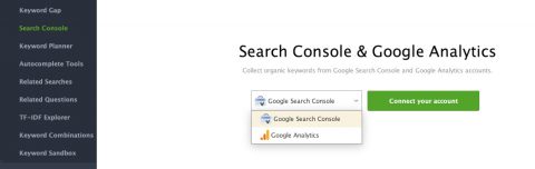 Rank Tracker és Google Search Console vagy Google Analytics összekapcsolása képernyőfotó