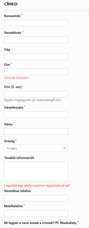 Webáruház felhasználói regisztráció