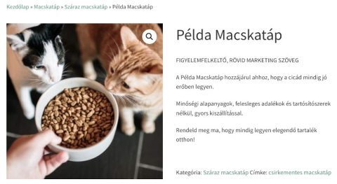 macskatáp cicákkal és macskatáp termékoldal képernyőképe