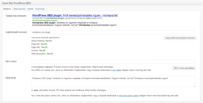 WordPress SEO plugin 1. példa